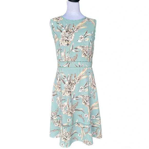 Karl Lagerfeld Paris Sage & Cream Sleeveless Floral Print dress Size 10 - Picture 1 of 7